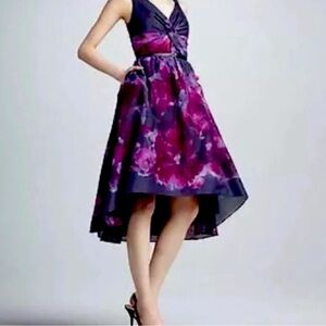 Lela Rose Purple Watercolor High Low Fit and Flare Cocktail Dress size 4